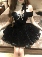 Mini Gothic Off Shoulder Dress In French Vintage Style Retro