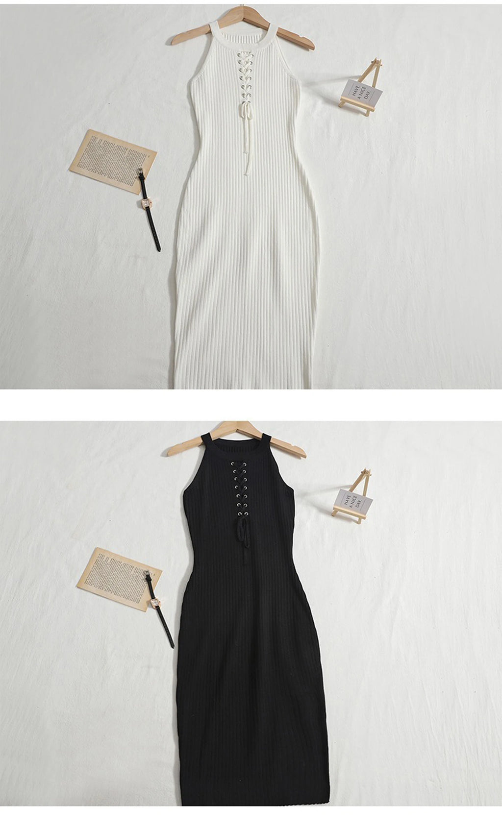 Knit Bandage Mini Dress For Women Sleeveless O-Neck Bodycon