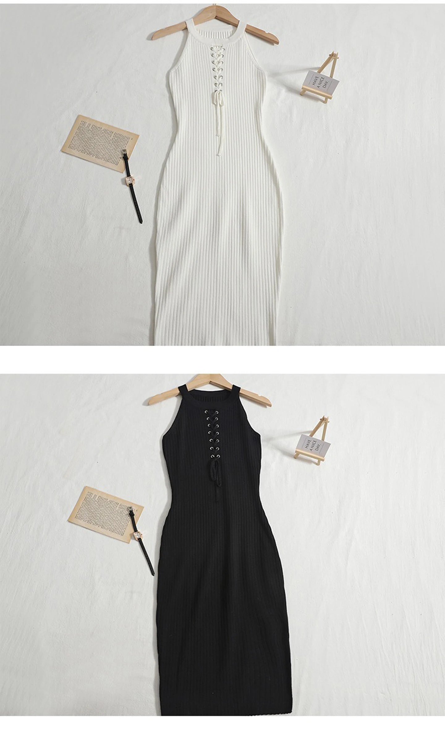 Knit Bandage Mini Dress For Women Sleeveless O-Neck Bodycon