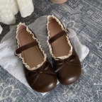 Lolita Inspired Mary Jane Flats With Bow Lace Pu Leather Soft Sole Slip On