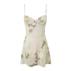 Women Vintage Floral Print Knit High Stretch Sling Mini Dress