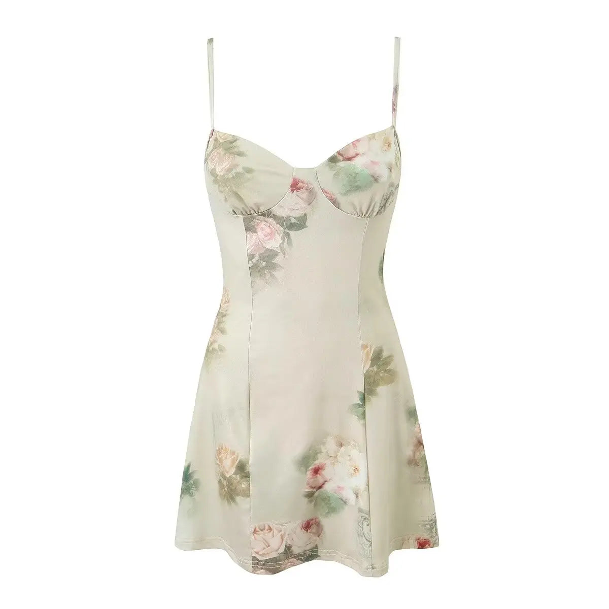 Women Vintage Floral Print Knit High Stretch Sling Mini Dress