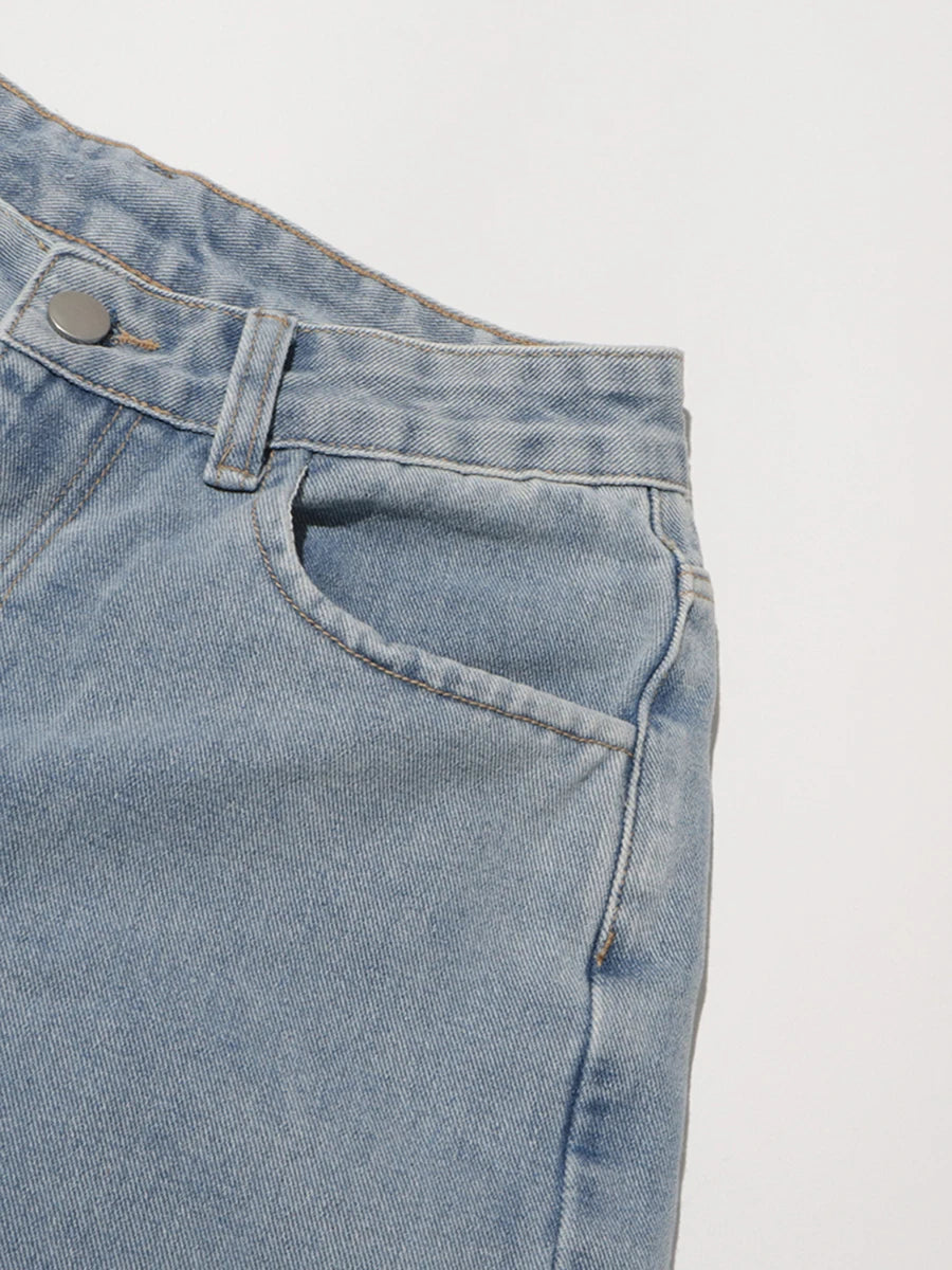 Floral Design Sense Casual Denim Trousers For Women High Waist Spliced Button  Loose Wide Leg Pants