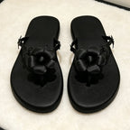 Pink Satin Flower Decorated Flip Flops For Women Comfortable Split Toe Sandals