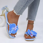 Clip Toe Flower Sandals With Square Front And Comfortable Flat Sole For Summer