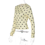 Yellow Dot Print O Neck Long Sleeve Tee Slim Fit Retro Streetwear