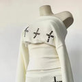Gothic Punk Streetwear Two Piece Set With Rivet Details For Women Vintage Rock Inspired Outfit