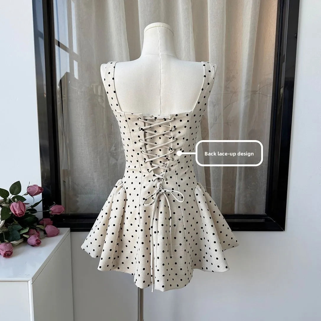 Polka Dot Gingham Mini Dress With Square Collar