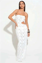 Elegant Off Shoulder Backless Lace Maxi Dress With Hollow Out Detailing