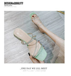 Crystal Rhinestone Clear Strap Sandals With Low Heel
