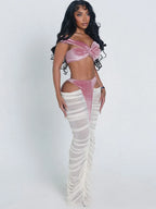Velvet Two-piece Set Hollow Tank Top And Ruched Skirt Coquette Vibe