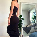 Vintage Vibe Skirt Set Spaghetti Strap Crop Cami Top With Long Pencil Skirt