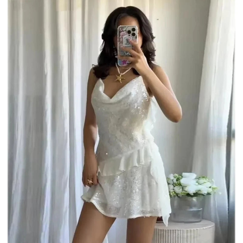 Sequin Backless Mini Slip Dress