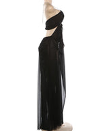 Sheer Halter Gown With Chain Detailing Backless Sleeveless