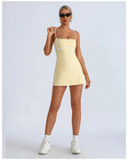 Women's Tennis Sleeveless Contrast Workout Yoga Build in Shorts Fashion Tight Fitting Skirts Suit