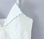Wave Edged White Camis Sexy Bow V Neck Cotton Slim Crop Top