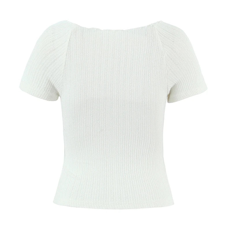 O Neck Slim White Cotton Tee For Women Short Sleeve
