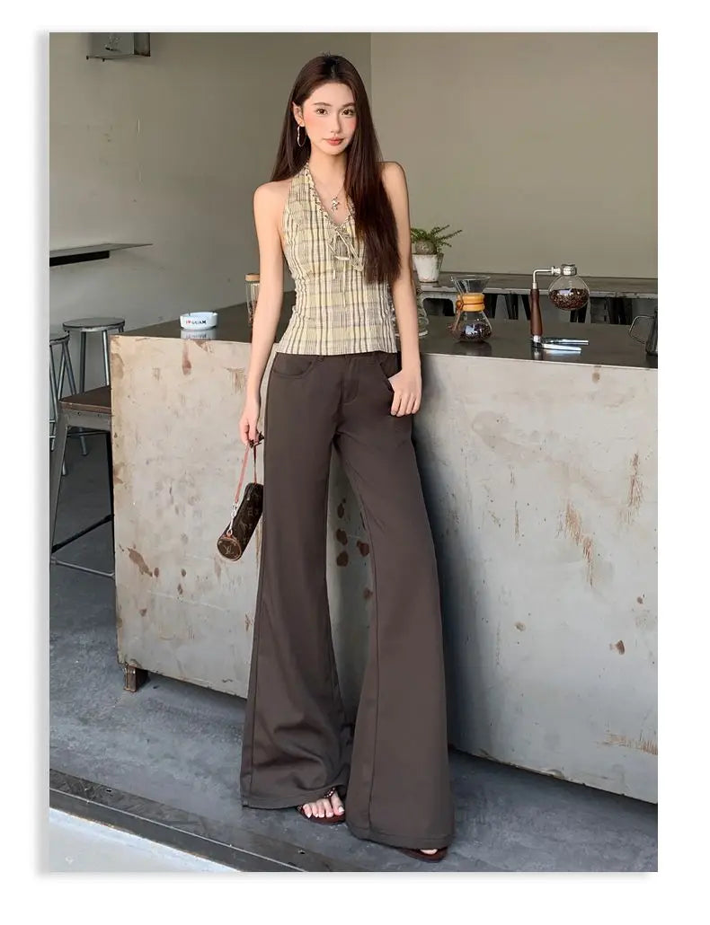 Antiwrinkle Flare Pants With Slimming Comfort Low Waisted