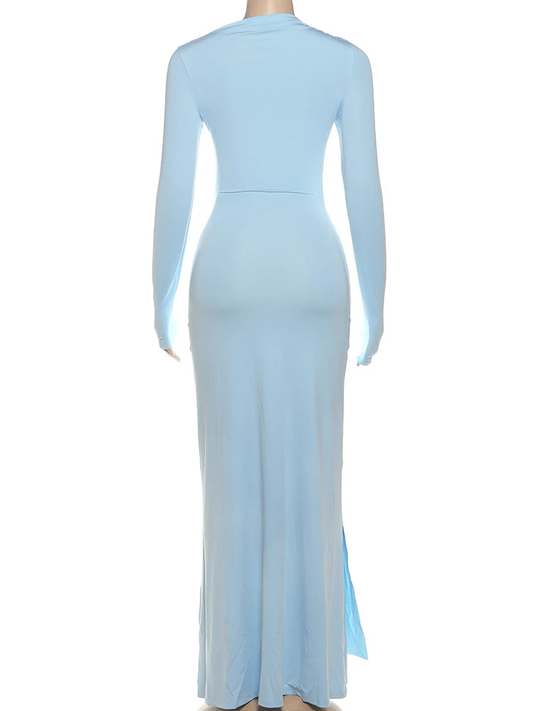 Ruched Maxi Dress For Women Chic Bodycon With Long Sleeves