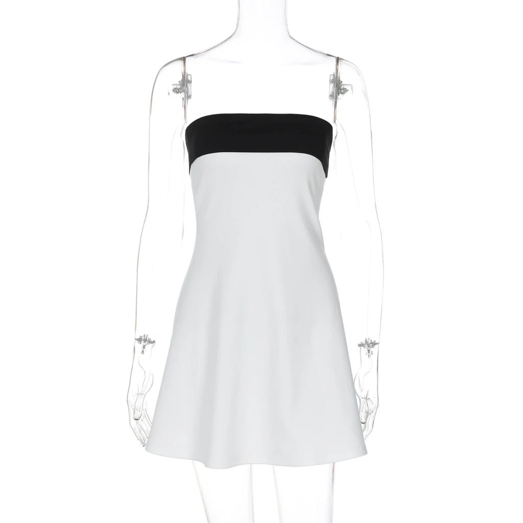Block Strapless Patchwork Mini Dress
