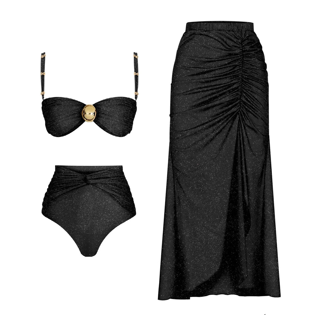 Off Shoulder Patchwork Belted One Piece Swimsuit With Cover Up for Beachside