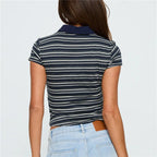Striped Color Block Crewneck Tee With Oversized Fit Short Sleeve