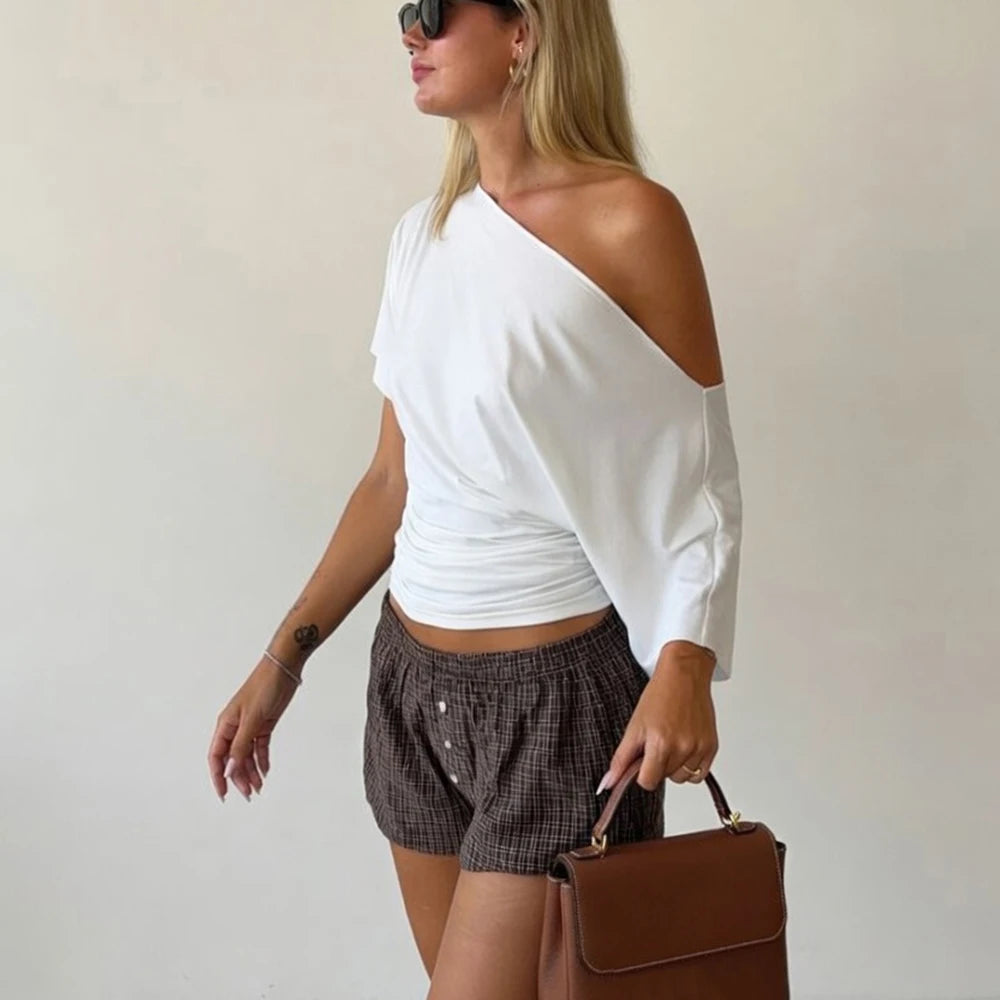 One Shoulder Summer Top For Women Slim Fit