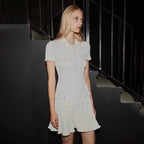 Polo Neck Knit Dress With Elastic Slim Fit And Multi Pocket Wrapped Hip Skirt