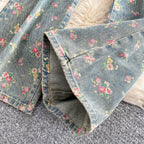 Floral Dream Denim Pants With Wide Leg Silhouette And High Waist