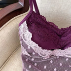 Lace Dots Wrapped Camisole With Pads Slim Fit Tank Top