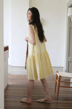 Sunny Plaid Cotton Dress Sleeveless Round Neck Vacation Dress