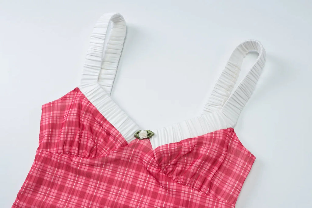 Coquette Plaid Set With Ruffle Trim Crop Top High Waist Shorts