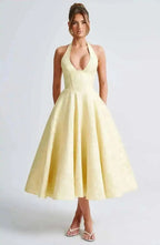 Backless Halter Evening Dress With Lace Jacquard For Elegant Special Occasions