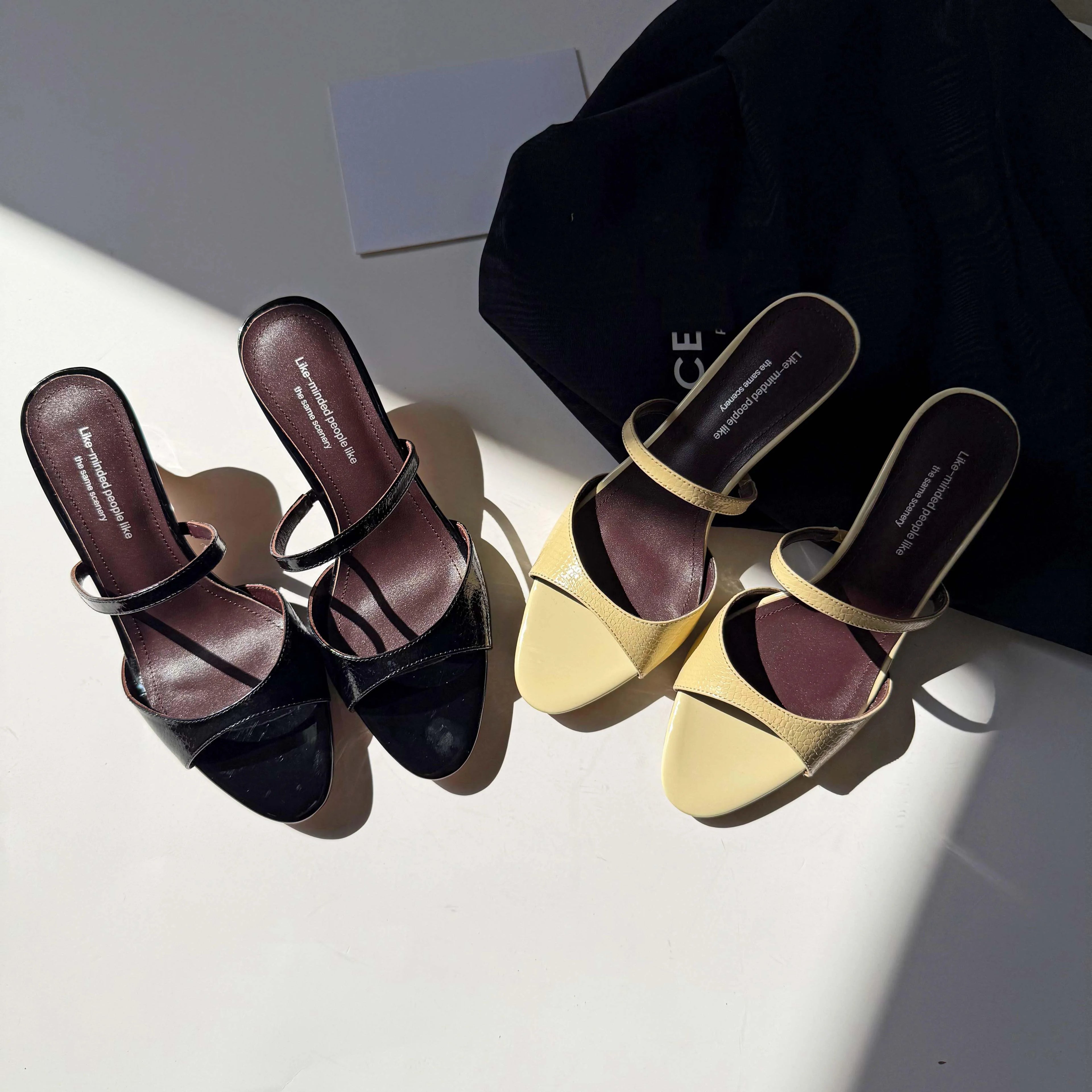 Genuine Leather Slip On Peep Toe Mules