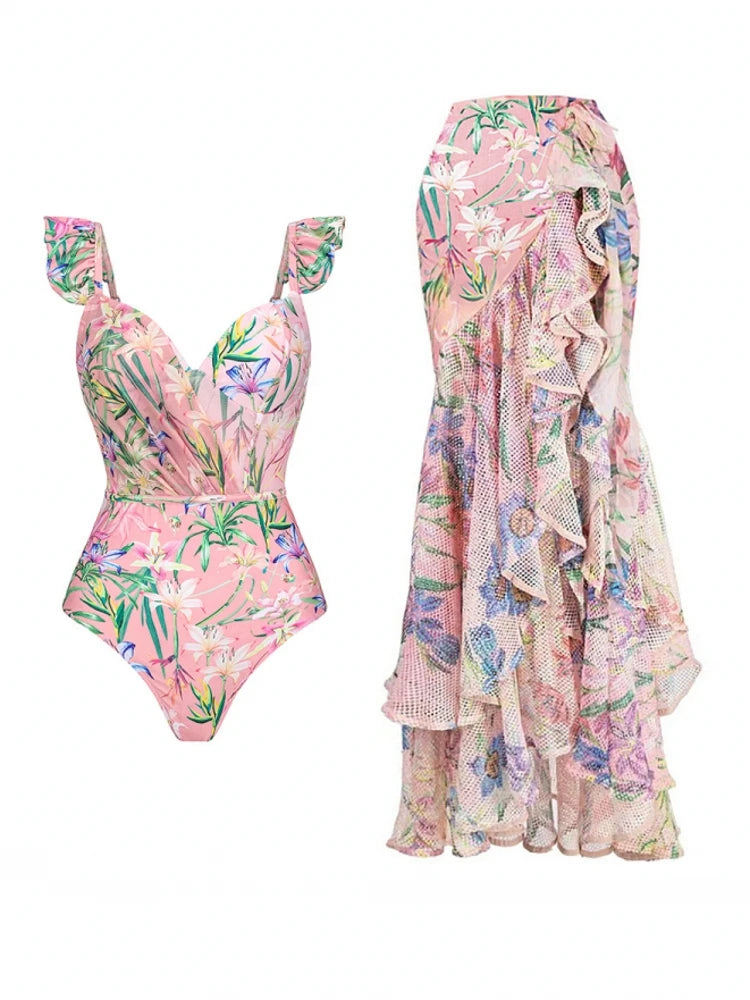 Coastal Chic Swim Set With Crop Top And Skirt Cover Up For Summer Vibes