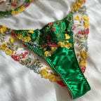 Countryside Embroidered Lingerie Set With Floral Patchwork Bra And Panty Details