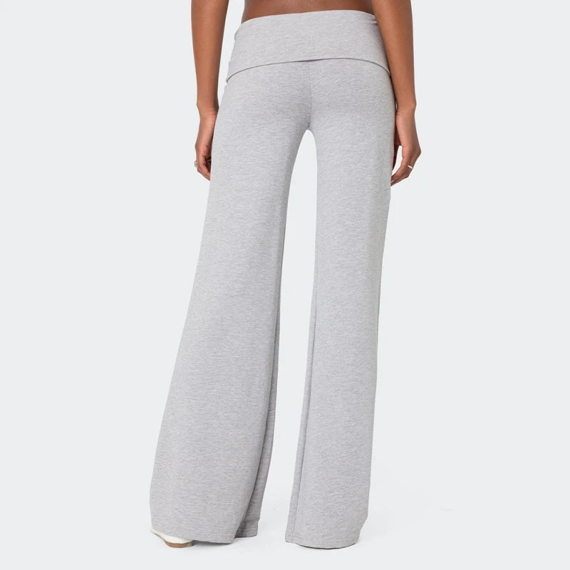 Casual Wide Leg Sweatpants Fold Over Waist Low Rise Flare Yoga Lounge