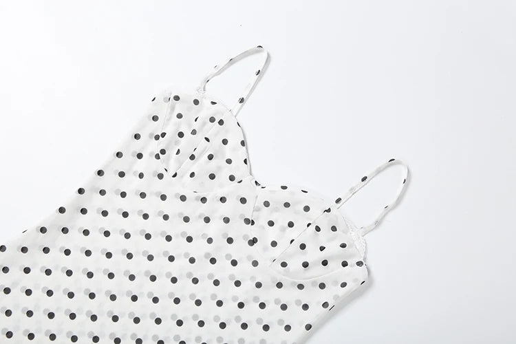 Polka Dot Sling Dress With Backless V Neck Sleek Sheath