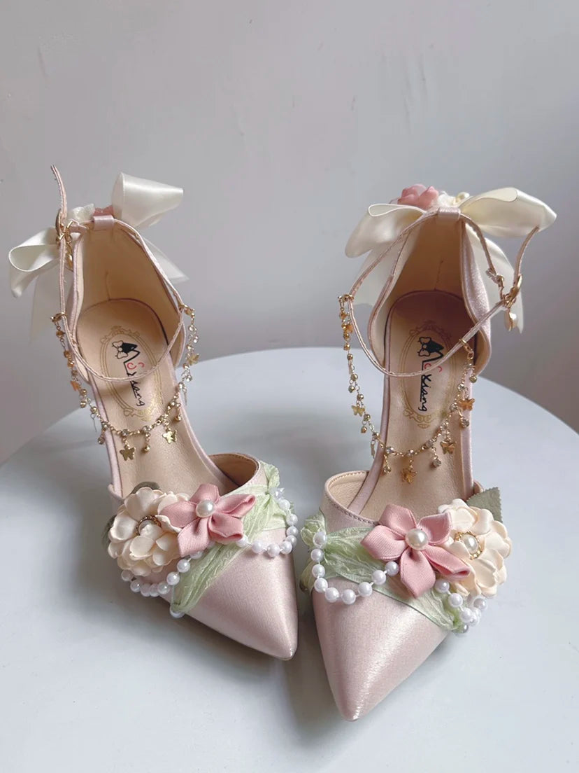 Sweet Lolita Heels With Pointed Toe For Tea Party Wedding Fairy Style High Heel Shoes