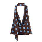 Blue Polka Dot Two Piece Set With Halter Top And Midi Skirt