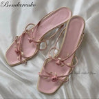 Vintage Rose Slippers With Flowers Strappy Low Heel Mules