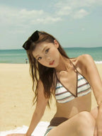 Striped Two-piece Bikini With Tie Dot Pattern Chic Beachwear Swimsuit For Summer Vibes