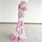 Bohemian Mesh Floral Maxi Skirt For Women Elegant High Waist
