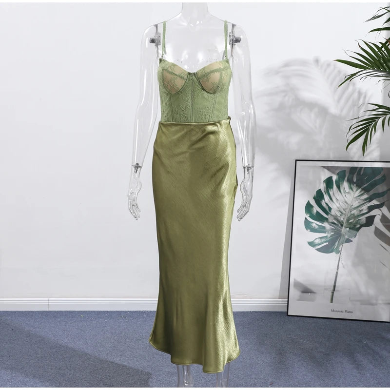 Two Piece Lace Up Top V Neck Sleeveless And A Line Skirt Set