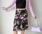 Vintage Floral Mesh High Waist Midi Mermaid Skirt