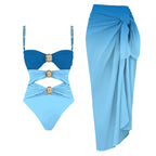 Off Shoulder Patchwork Belted One Piece Swimsuit With Cover Up for Beachside
