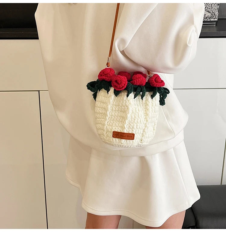 String Bucket Bag For Women Lightweight Crossbody Versatile Hollowout Design