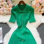 Vintage Inspired Turn Down Collar Knit Maxi Shirt Dress
