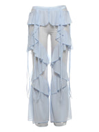 Irregular Tiered Flare Pants With Patchwork See Through