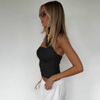 Elegant Halter Crop Top With Scarf Strap Ruched Slim Solid Design For Summer Streetwear